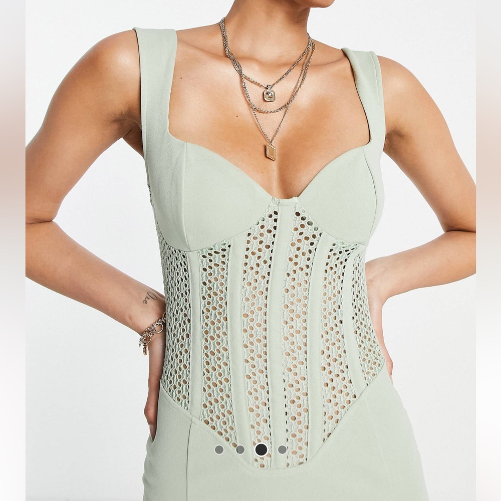 ASOS DESIGN Corset Lace Insert Midi Dress - Picture 2 of 7